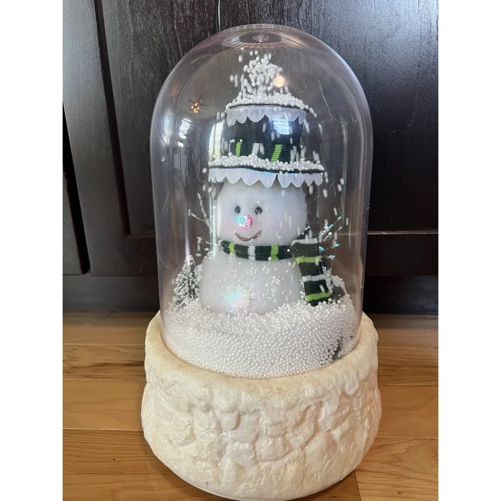 VTG-CARLTON CARDS CHRISTMAS PLASTIC DOME~FIBER OPTIC‎ Snowman BLOWS SNOW~MUSICAL